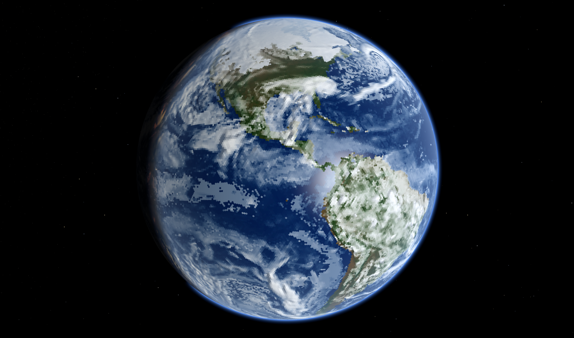 The Americas seen from space, with cloud over the Caribbean and the Amazon and the sunglint in the eastern Pacific