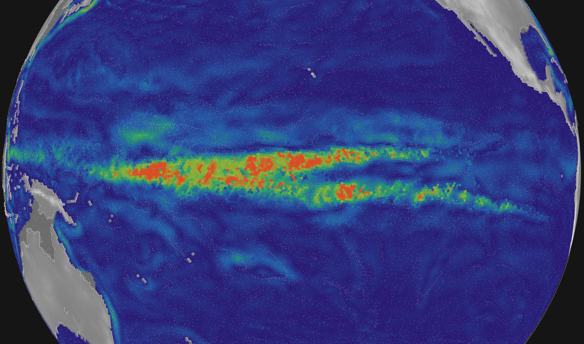 Current speed at 150 m depth along the equatorial Pacific, with the undercurrent flowing east beneath the trade winds