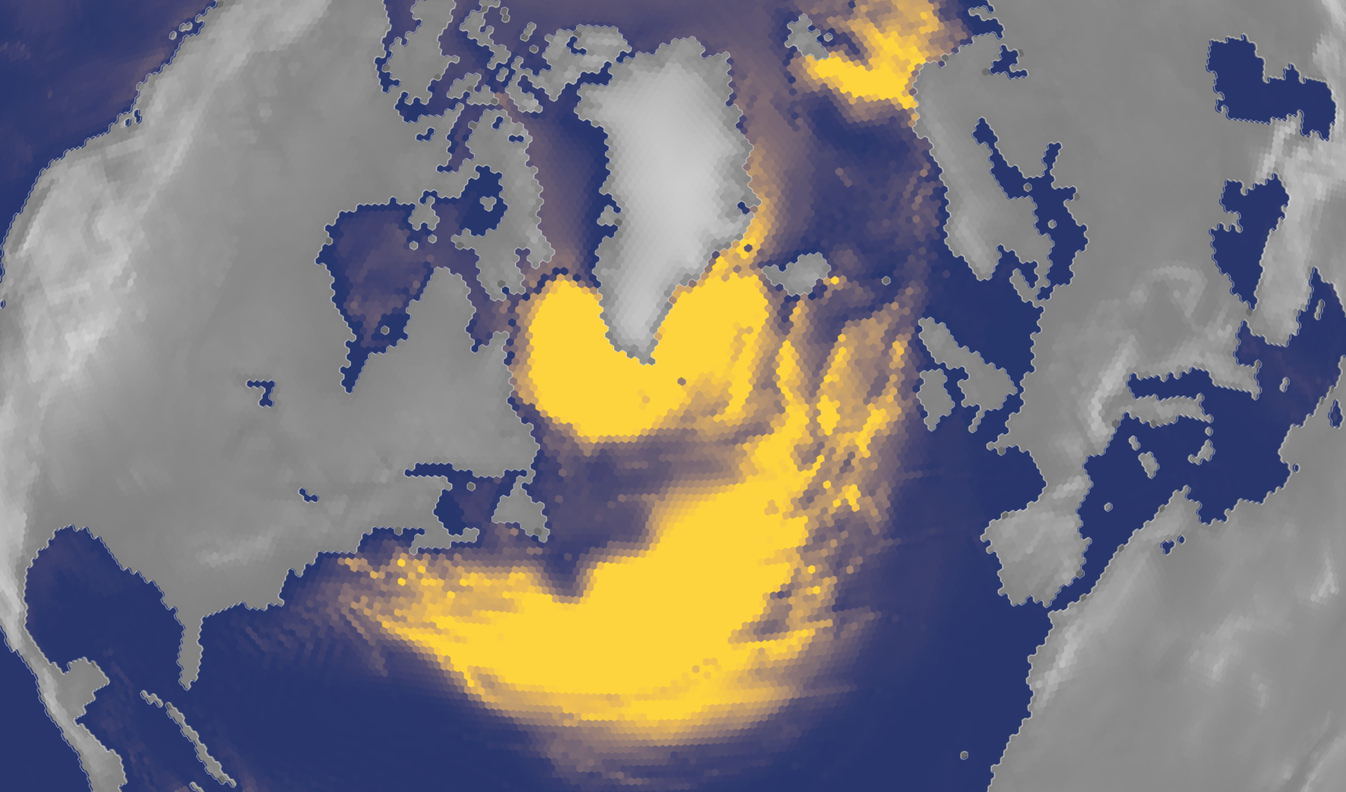 Mixed layer depth over the North Atlantic in March, with the deep mixing of the Labrador and Irminger Seas